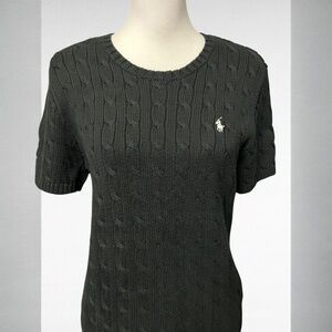 Ralph Lauren Women Black Cable Knit Sweater with Signature Chest Pony, size XL